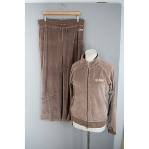 Hale Bob Velour Tracksuit Set Pants Jacket Brown XLY2K